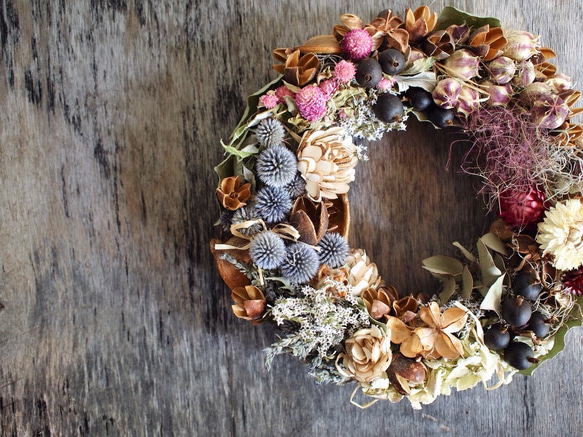 ボタニカル＊ドライフラワー＊アンティークリース リース Blue Blue