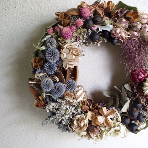 ボタニカルリース　ドライフワラー flower（ファッション） ドライフラワー リース Lサイズピンクローズ