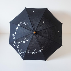 名稱可輸入◉手繪陽傘，黑色&lt;白梅&gt;竹彎柄 第1張的照片