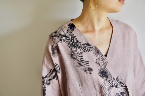 Linen / Haori Dull Pink &lt;孔雀羽毛&gt; 第2張的照片