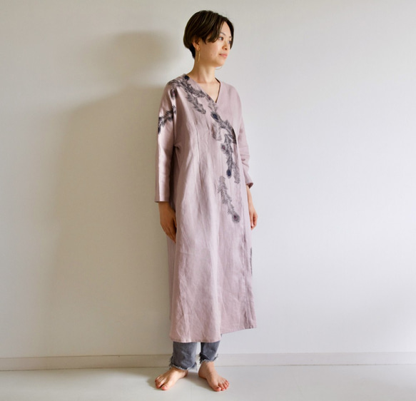 Linen / Haori Dull Pink &lt;孔雀羽毛&gt; 第1張的照片