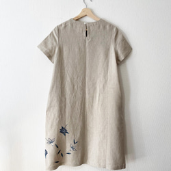 [手繪] Chintz 牡丹/亞麻/短袖連衣裙米色 第4張的照片