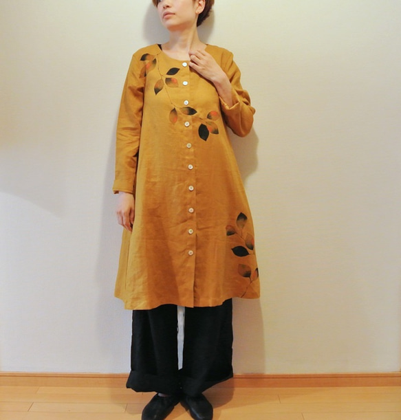 亞麻外套連衣裙麻辣色&lt;Konoha&gt; 第4張的照片