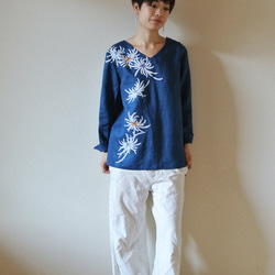 亞麻長袖襯衫藍&lt;Rangiku&gt; 第2張的照片