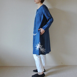 亞麻大衣連衣裙藍色&lt;Rangiku&gt; 第3張的照片