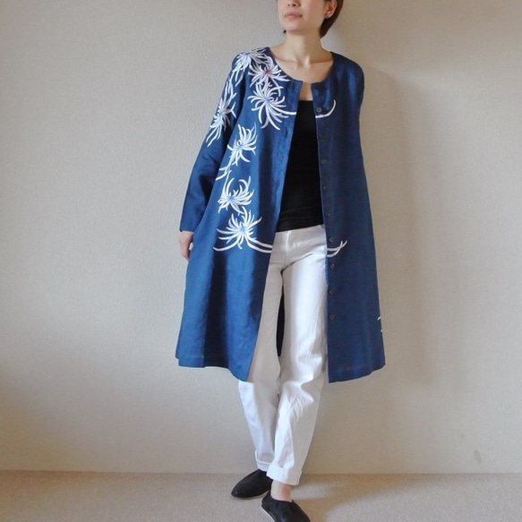 亞麻大衣連衣裙藍色&lt;Rangiku&gt; 第5張的照片