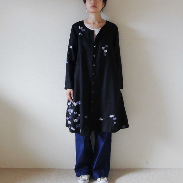 亞麻外套連衣裙黑色&lt;小菊&gt; 第1張的照片