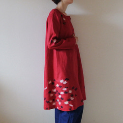 亞麻·外套連衣裙紅色&lt;Kiku&gt; 第3張的照片