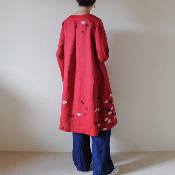 亞麻·外套連衣裙紅色&lt;Kiku&gt; 第4張的照片