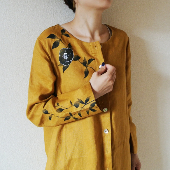 亞麻外套連衣裙芥末色&lt;Sasanka&gt; 第5張的照片