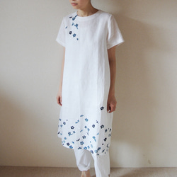 亞麻/短袖連衣裙白色&lt;Ome&gt; 第1張的照片