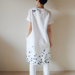 亞麻/短袖連衣裙白色&lt;Ome&gt; 第6張的照片