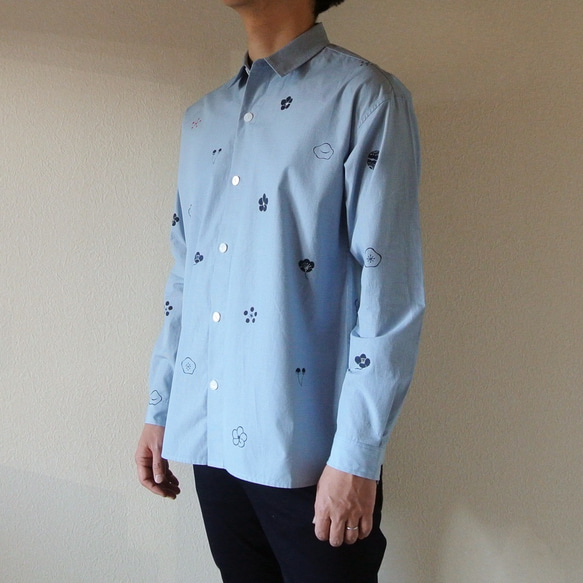 男士格子格紋襯衫淺藍色 第3張的照片