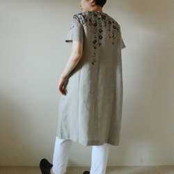亞麻/短袖連衣裙米色&lt;垂枝梅&gt; 第4張的照片
