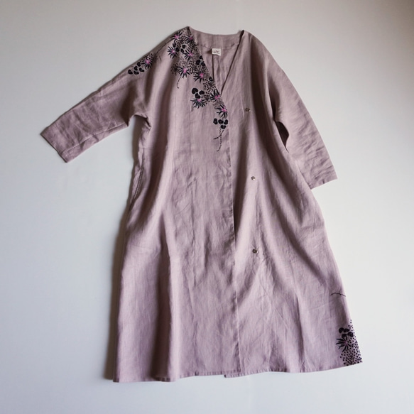 リネン・羽織り　くすみピンク　＜海中植物＞ 5枚目の画像