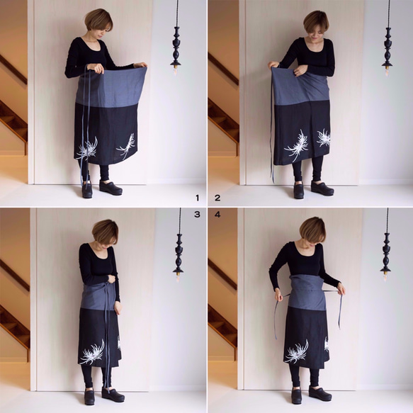 リネン・サロンスカート　ドットに椿 5枚目の画像