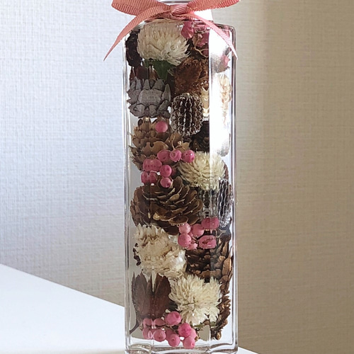 Mサイズ】木の実のハーバリウム（六角柱） ハーバリウム・植物標本