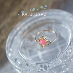 再次上架[RALULU.SHU] 14KGF粉紅珊瑚糧錦繡幸福環馬法蘭迪環小指戒指 第3張的照片