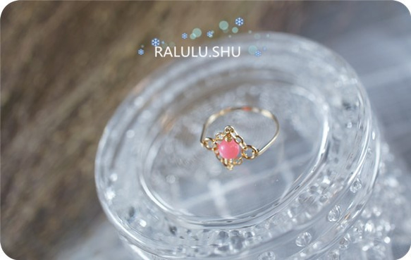 再販【RALULU.SHU】14KGF ピンクサンゴ 一粒　華麗なるハピネスリング  ファランジリング ピンキーリング 3枚目の画像