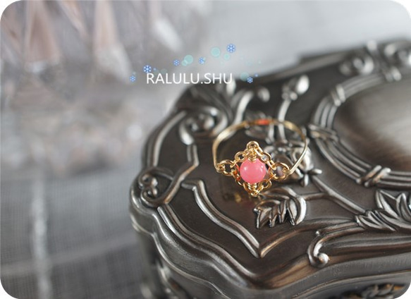 再販【RALULU.SHU】14KGF ピンクサンゴ 一粒　華麗なるハピネスリング  ファランジリング ピンキーリング 4枚目の画像