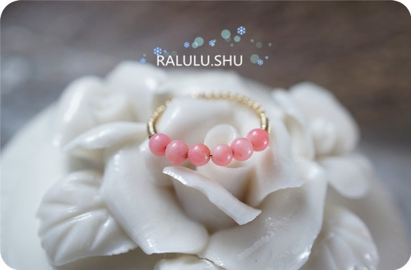 再再販RALULU.SHU  14KGF ピンクサンゴ　6粒 ハピネスリング ファランジリング ピンキーリング 4枚目の画像