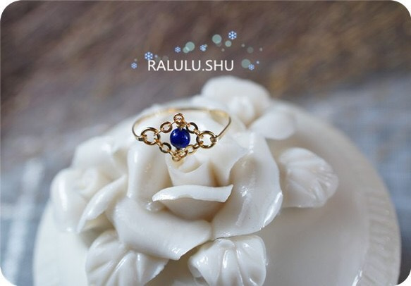 再販【RALULU.SHU】14KGF 宝石質ラピスラズリ 一粒　華麗なる リング ファランジリング ピンキーリング 2枚目の画像