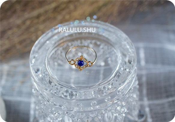 再販【RALULU.SHU】14KGF 宝石質ラピスラズリ 一粒　華麗なる リング ファランジリング ピンキーリング 3枚目の画像
