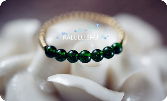 【RALULU.SHU】14KGF グリーンゴールドストーン ラッキー7ハピネスリング ファランジリング ピンキーリング 2枚目の画像