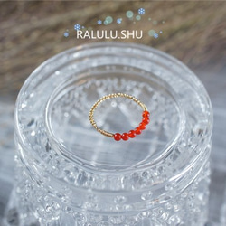 【RARURU.SHU】14KGFレッドアゲート(赤瑪瑙)　ラッキー7 ハピネスリング ファランジリング ピンキーリング 3枚目の画像