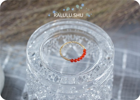 【RARURU.SHU】14KGFレッドアゲート(赤瑪瑙)　ラッキー7 ハピネスリング ファランジリング ピンキーリング 3枚目の画像