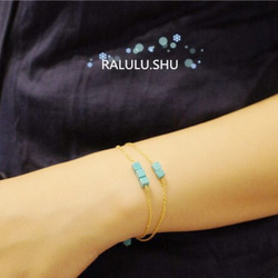 再再販【RALULU.SHU】 キューブ ターコイズ（トルコ石） ダブルチェーン ハピネス ブレスレット可 1枚目の画像