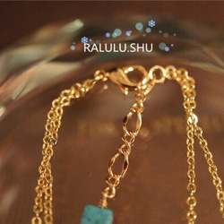 再再販【RALULU.SHU】 キューブ ターコイズ（トルコ石） ダブルチェーン ハピネス ブレスレット可 4枚目の画像