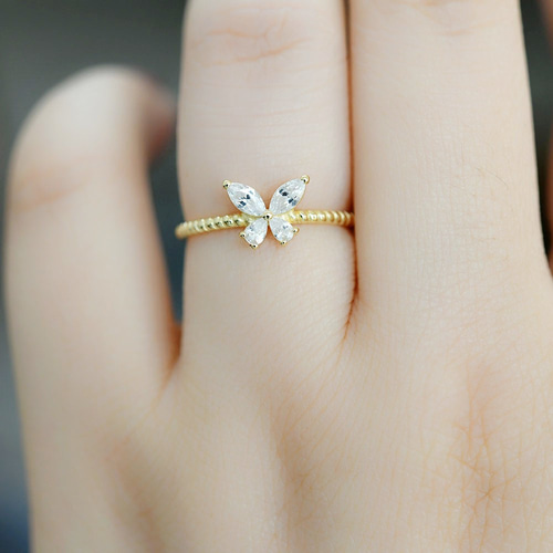 楽天市場】ピンクトルマリン リング 蝶 ピンキーリング 18金 18k