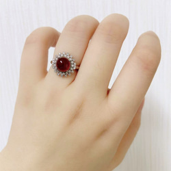 絆 子宝 情熱 恋愛成就を象徴する石 レッドアゲートとジルコニアのフラワー指輪 リング 1月誕生石 9枚目の画像