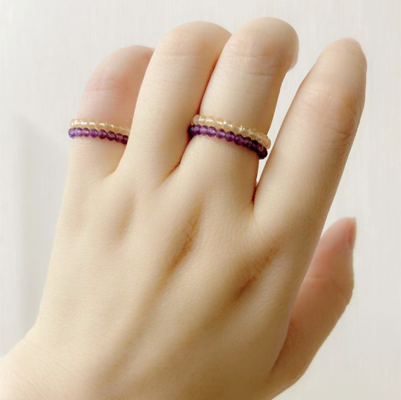 2 枚戒指套裝：黃水晶，幸運之石，紫水晶，愛情守護石。小指戒指，十一月和二月的誕生石。 第9張的照片