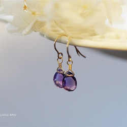 2月生日石<露珠狀水滴＞紫水晶一粒耳針 可變更為夾式耳環 第3張的照片