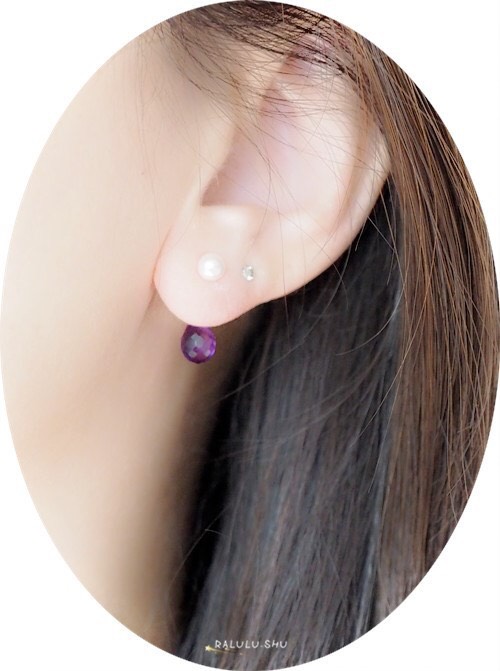 10金 あこやAKOYA真珠&アメジストのバックキャッチピアス 2月誕生石
