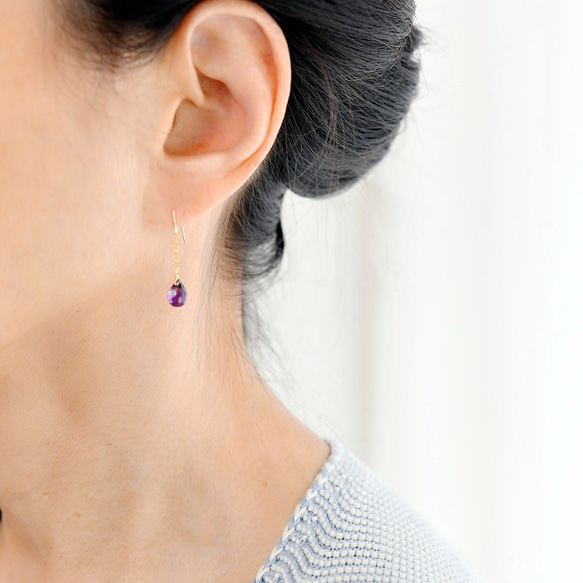 Love Guardian Stone Drop 紫水晶鍊式耳環中型二月誕生石耳環已接受 第5張的照片