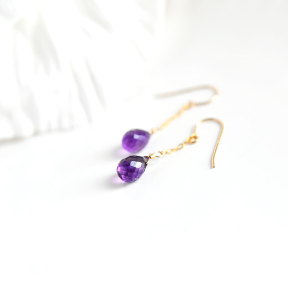 愛情守護石吊墜紫水晶鍊式耳環中型二月生日石耳環可供選擇 第1張的照片