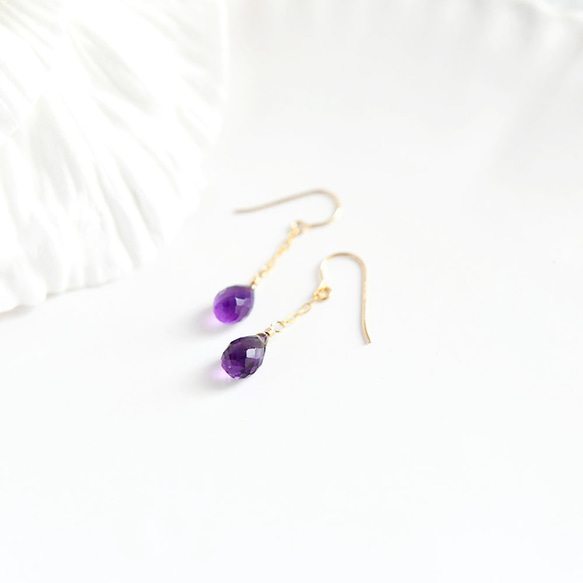 愛情守護石吊墜紫水晶鍊式耳環中型二月生日石耳環可供選擇 第2張的照片