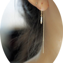 14K注金製天然鑽石美國風鍊條式耳針 第1張的照片