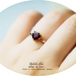 「RLL.S」 1月誕生石 宝石質 ガーネット 指輪　ピンキーリング   赤いハート リング 4枚目の画像