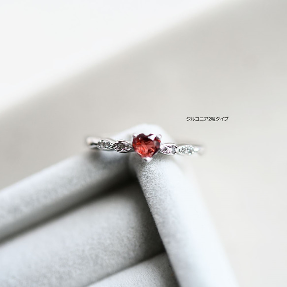 石榴石的紅色心形戒指 小指戒指 也用於堆疊-一月生日石 第7張的照片