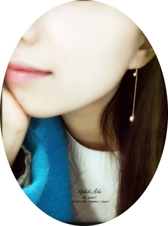 幸せを運んでくれる　淡水パールのチェーンピアス　イヤリング 6月誕生石 4枚目の画像