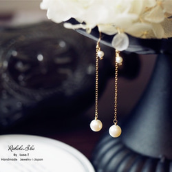 幸せを運んでくれる　淡水パールのチェーンピアス　イヤリング 6月誕生石 1枚目の画像