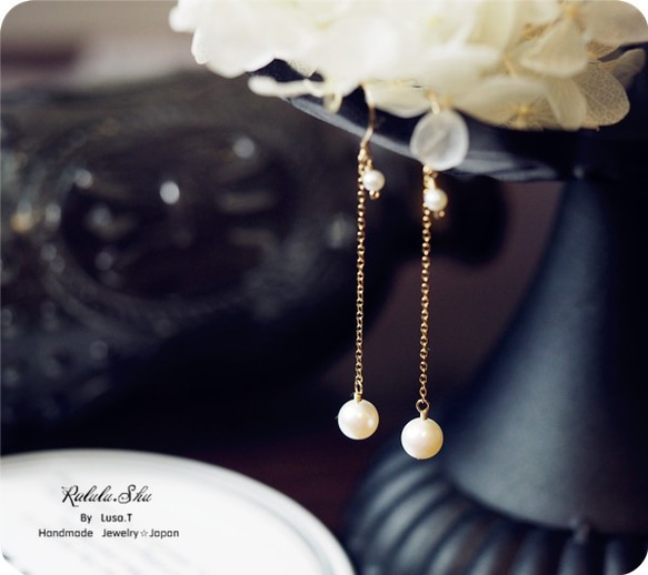 幸せを運んでくれる　淡水パールのチェーンピアス　イヤリング 6月誕生石 1枚目の画像