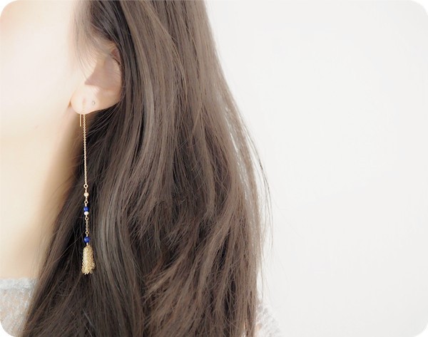 【RLL.S限定】ラピスラズリのタッセル ロングピアス アメリカンピアス 12月誕生石
