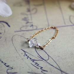 再販Herkimer Diamond＆Pearl　ring 4月誕生石 2枚目の画像