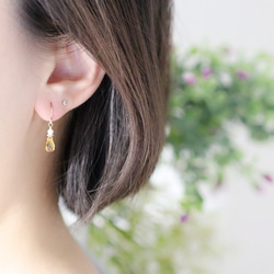 14KGF 黃水晶和珍珠耳環 耳環 11 月生日石 第4張的照片