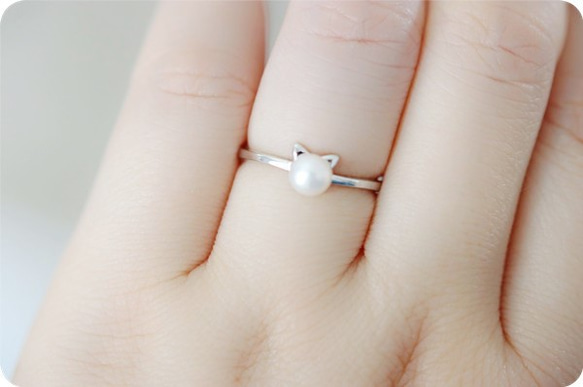淡水珍珠貓戒指粉紅戒指免費尺寸 第4張的照片